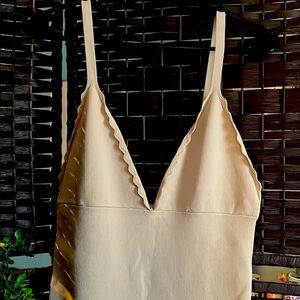 Cream Scalloped V-Neck Cami Top